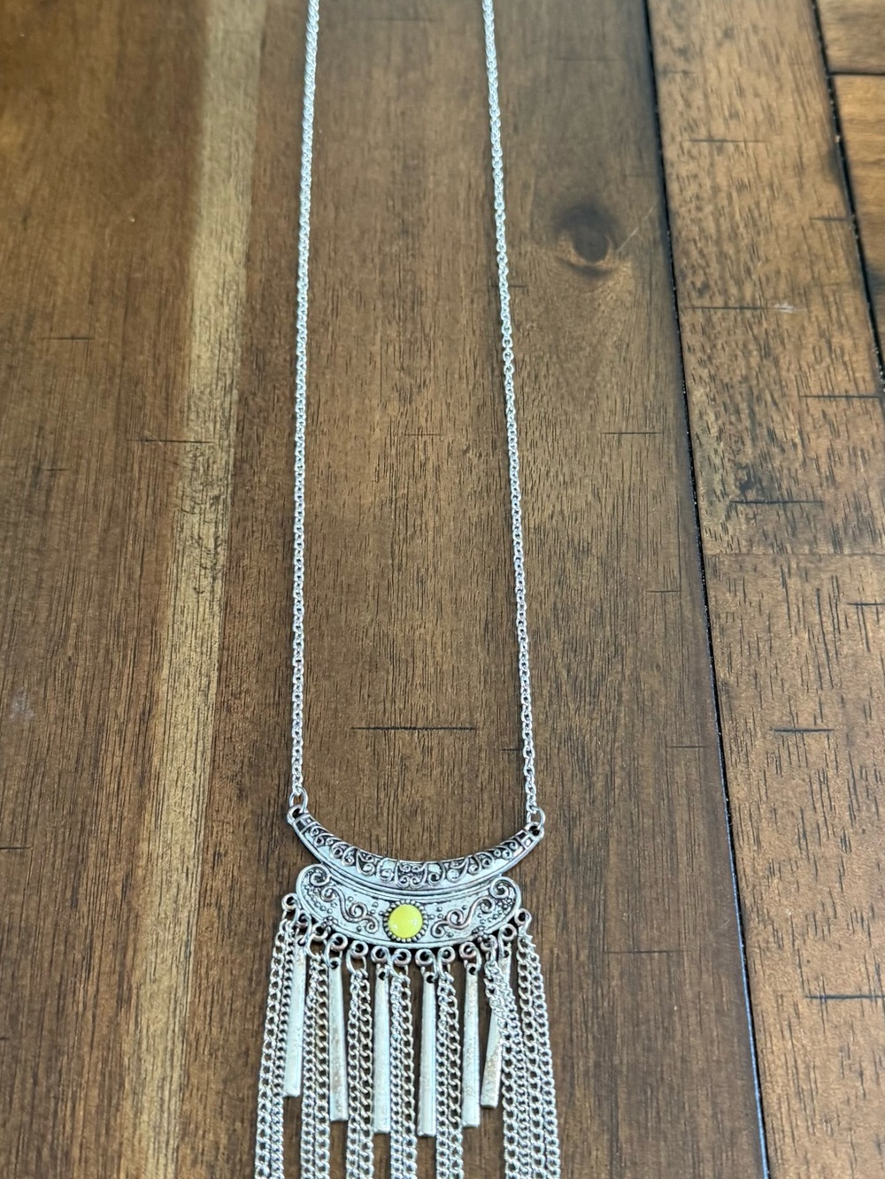 paparazzi Silver-Tone Fringe Necklace with Yellow Accent